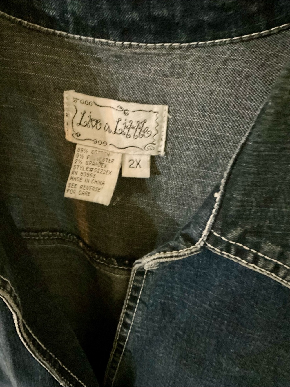 Vintage Live A Little Denim Blue Jean Vest Wms Sz 2X B36 - Picture 6 of 10